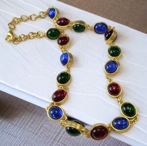 18k Matte Gold Plated Mogul Maharani Glass Cabochon Necklace